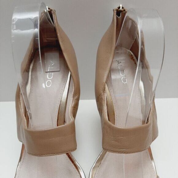 ALDO Everest Leather Open Toe High Heel Sandals Nude Cream & Silver Sz 10 Eur 41 - Picture 5 of 16